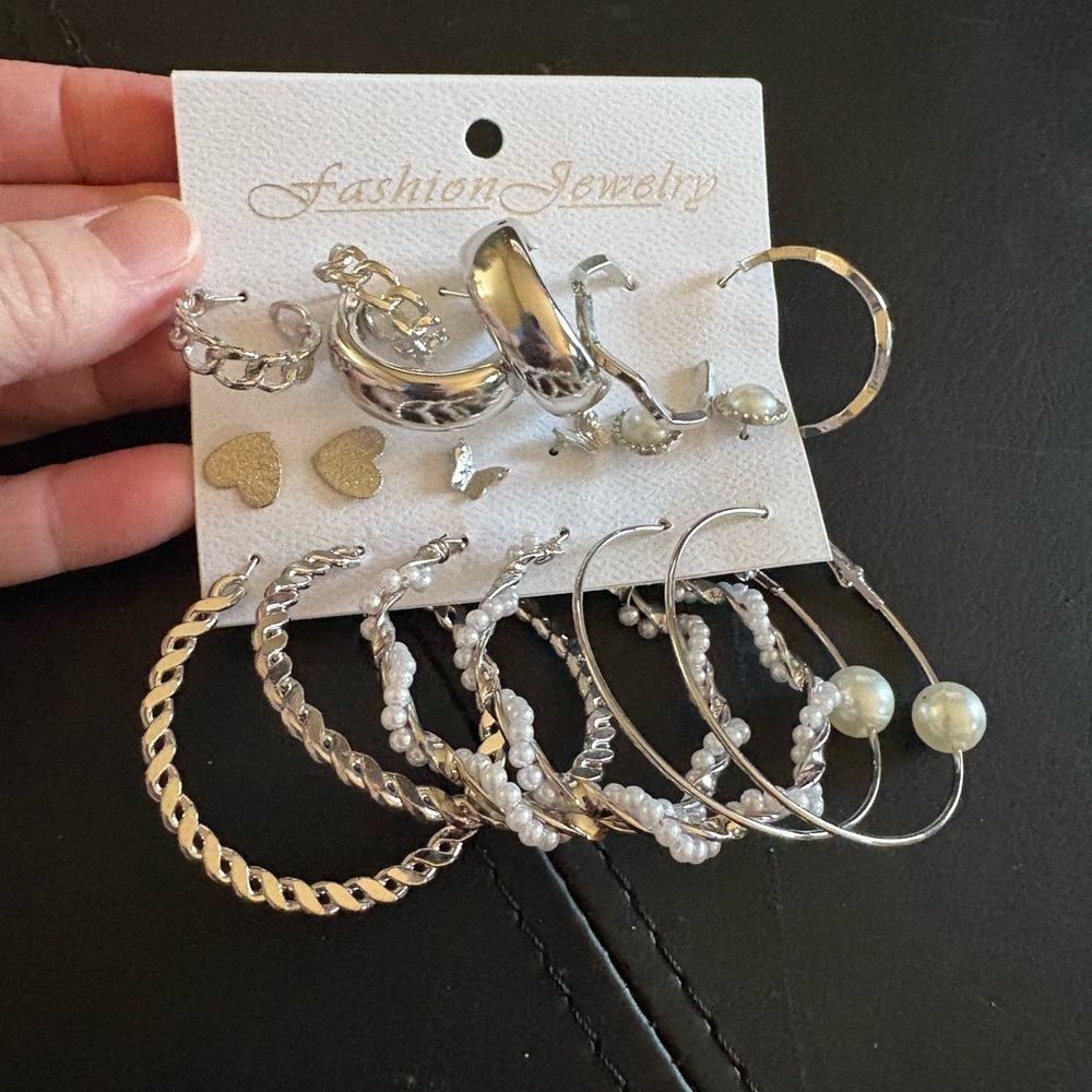Silver Tone Hoop and stud Earring Set